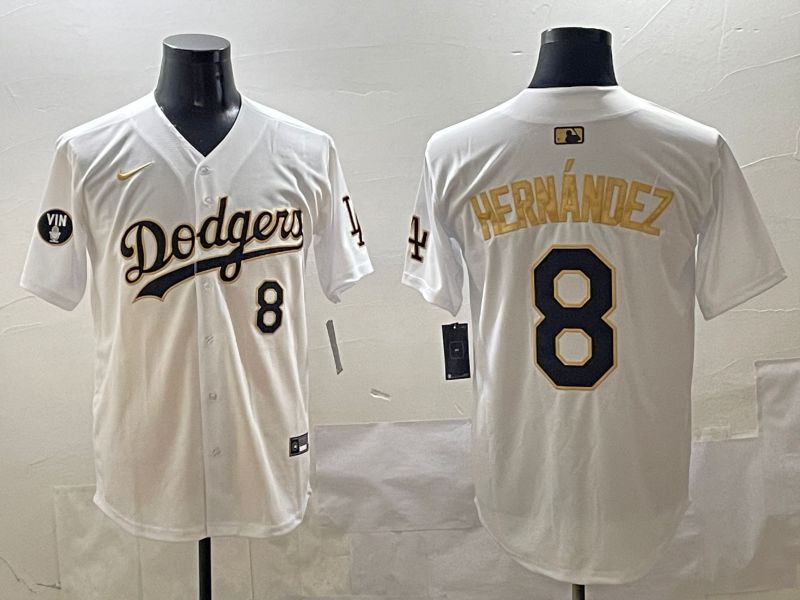 Men Los Angeles Dodgers 8 Hernandez White Gold Nike 2025 MLB Jersey style 4243